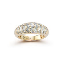 Load image into Gallery viewer, White Diamond ring with hand cut baguettes and set in 18 Karat Yellow Gold