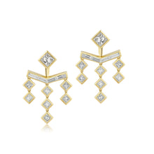 Load image into Gallery viewer, Vibrations Three Drop Fringe Earrings in White Diamond/Ear Jacket Earrings for comfort and versatility