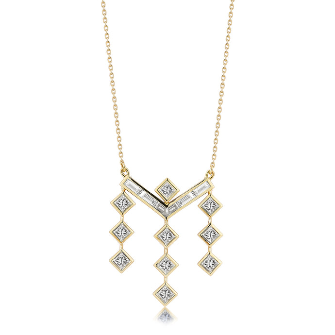 Vibrations Three Drop  Fringe Pendant Necklace in White Diamond