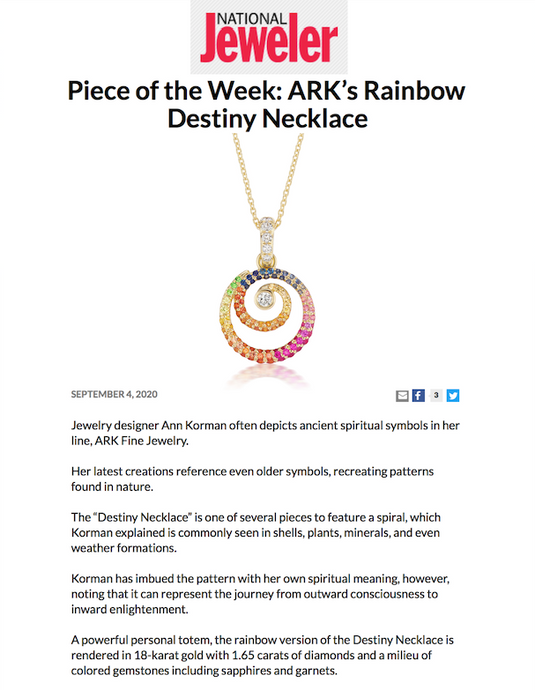 Rainbow Destiny Necklace featured in National Jeweler