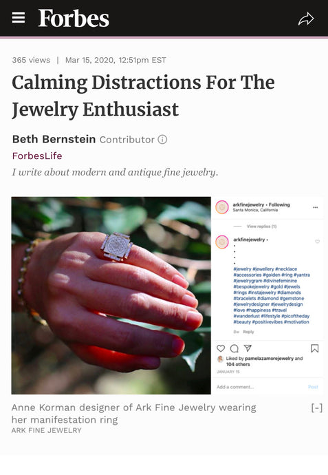 Engraved Manifestation Pinky Ring featured in Forbes, Calming Distractions For The Jewelry Enthusiast