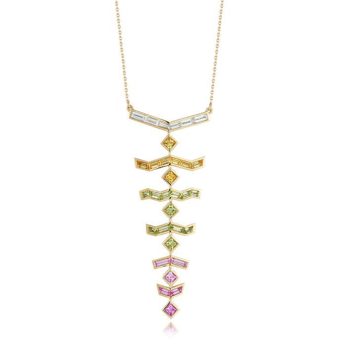White Diamond, Yellow Sapphire, Peridot, and Pink Sapphire  Vibrations Necklace in Wildflower
