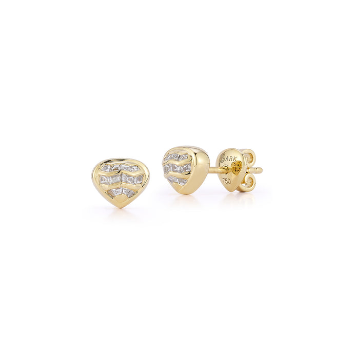 custom made hand cut white diamond and gold stud earrings with matching shield backing 