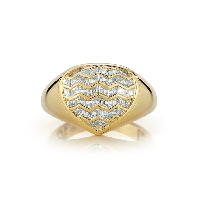 White Diamond Shield Ring with custom cut white diamonds