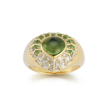 Load image into Gallery viewer, Aphrodite Green Peridot Cabochon Shield Ring with Chartreuse Aura