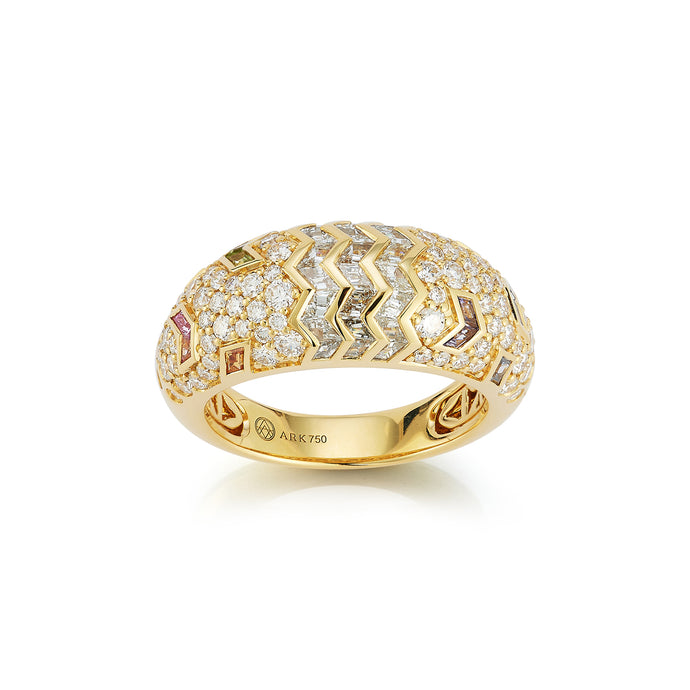 Aurora Ring in Feather with Cobblestones and Diamonds