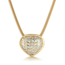 Load image into Gallery viewer, custom made shield necklace with hand cut white diamonds handset in gold