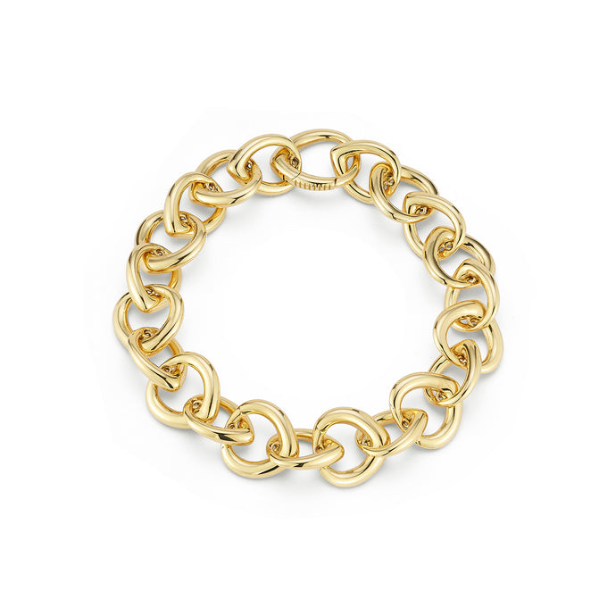 Yellow Gold Small Link Bracelet, links are in the shape of a shield 